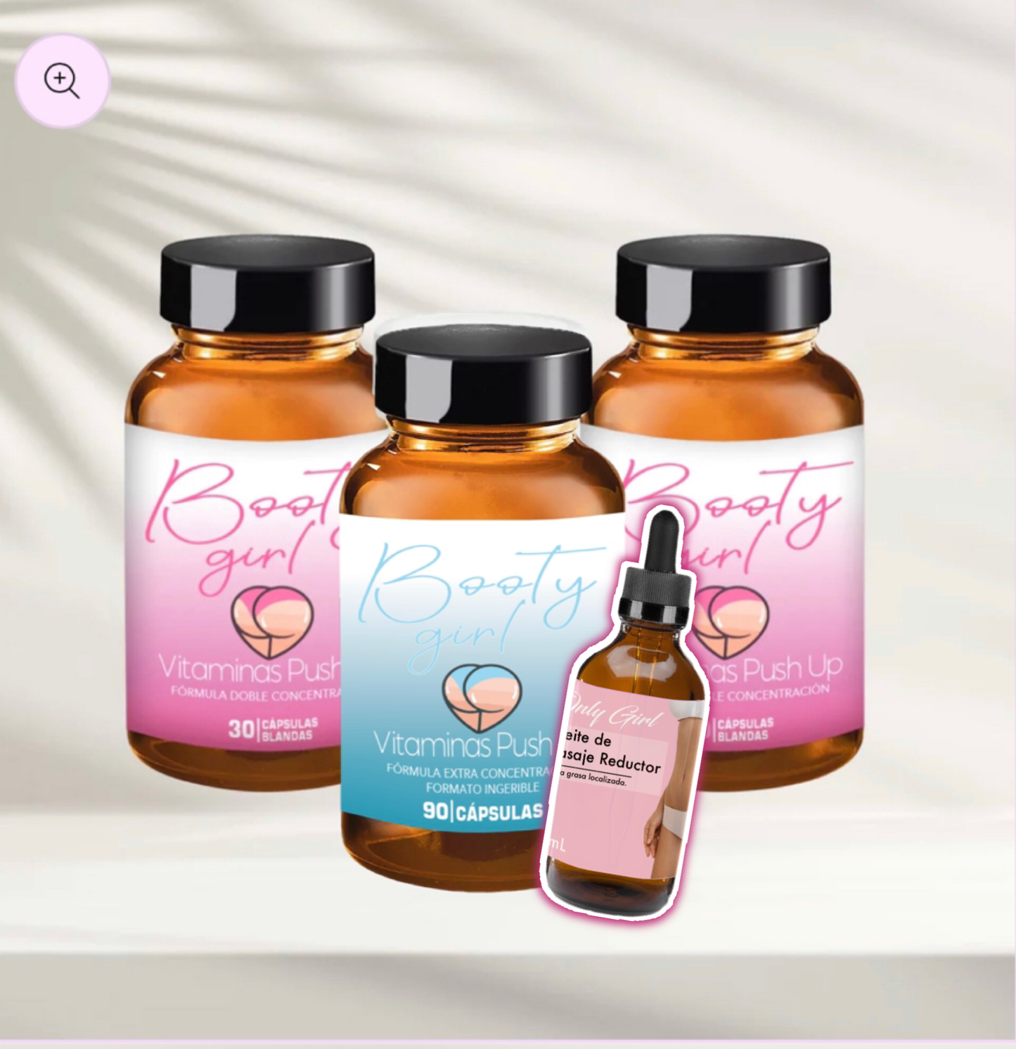 1 mes de booty girl ingerible +1mes booty girl formato aplicable + 1 aceite reductor de abdomen